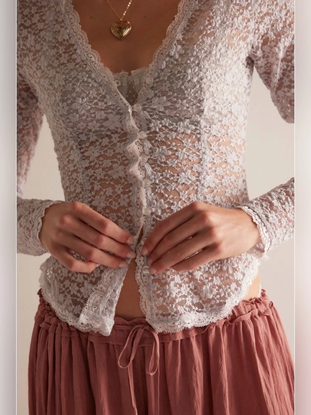 NWT Free People Lara Lace Long Sleeve Top
